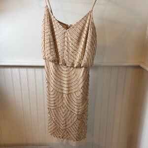 Adrianna Papell Elegant Beaded Tan Dress